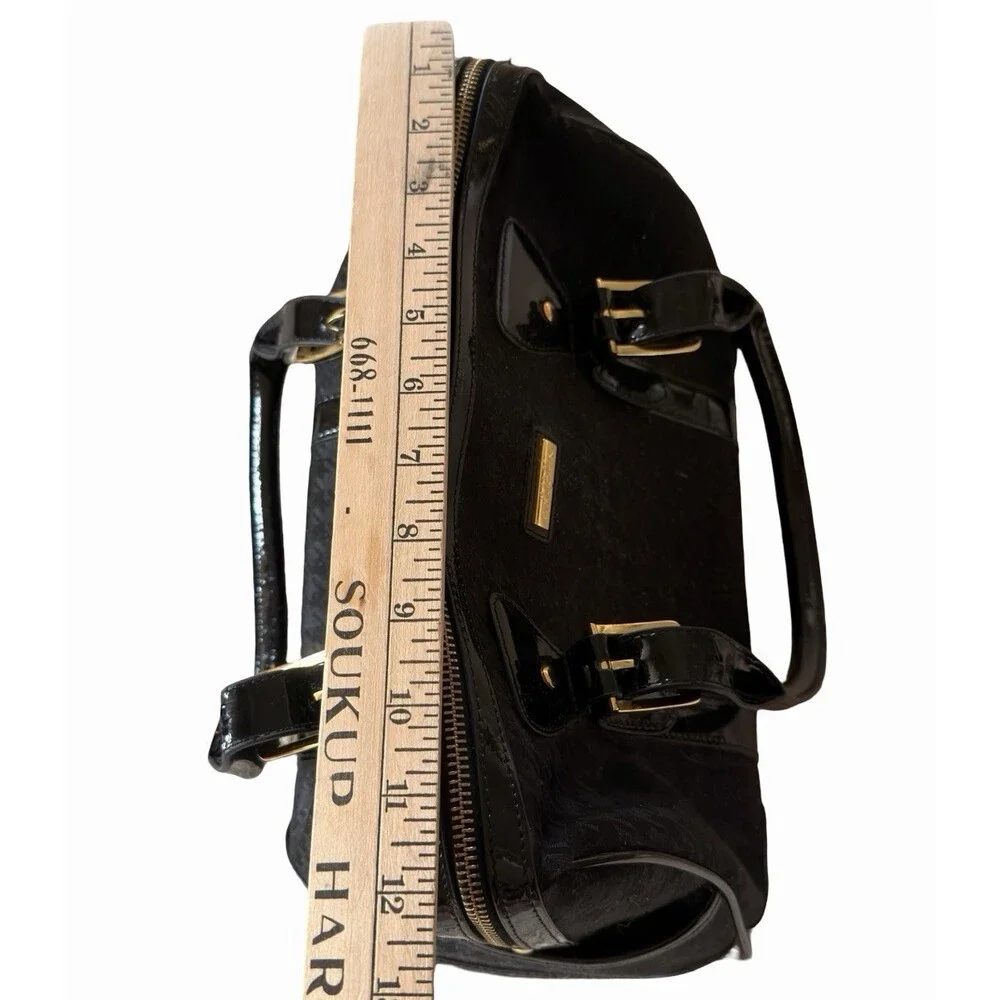 St. John Black Patent Logo Satchel Bag Gold Hardware Zip Top - Picture 11 of 12